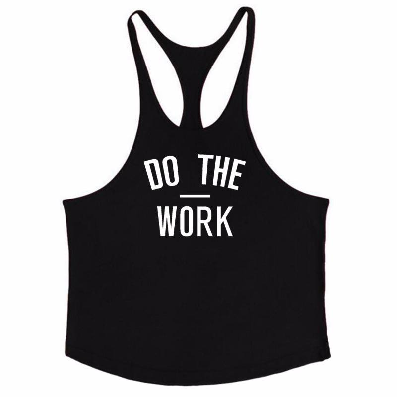 Impresión popular de la letra HACEN EL TRABAJO músculo fitness chaleco ejercicio profundo excavación algodón deportes chaleco en forma de I para hombres