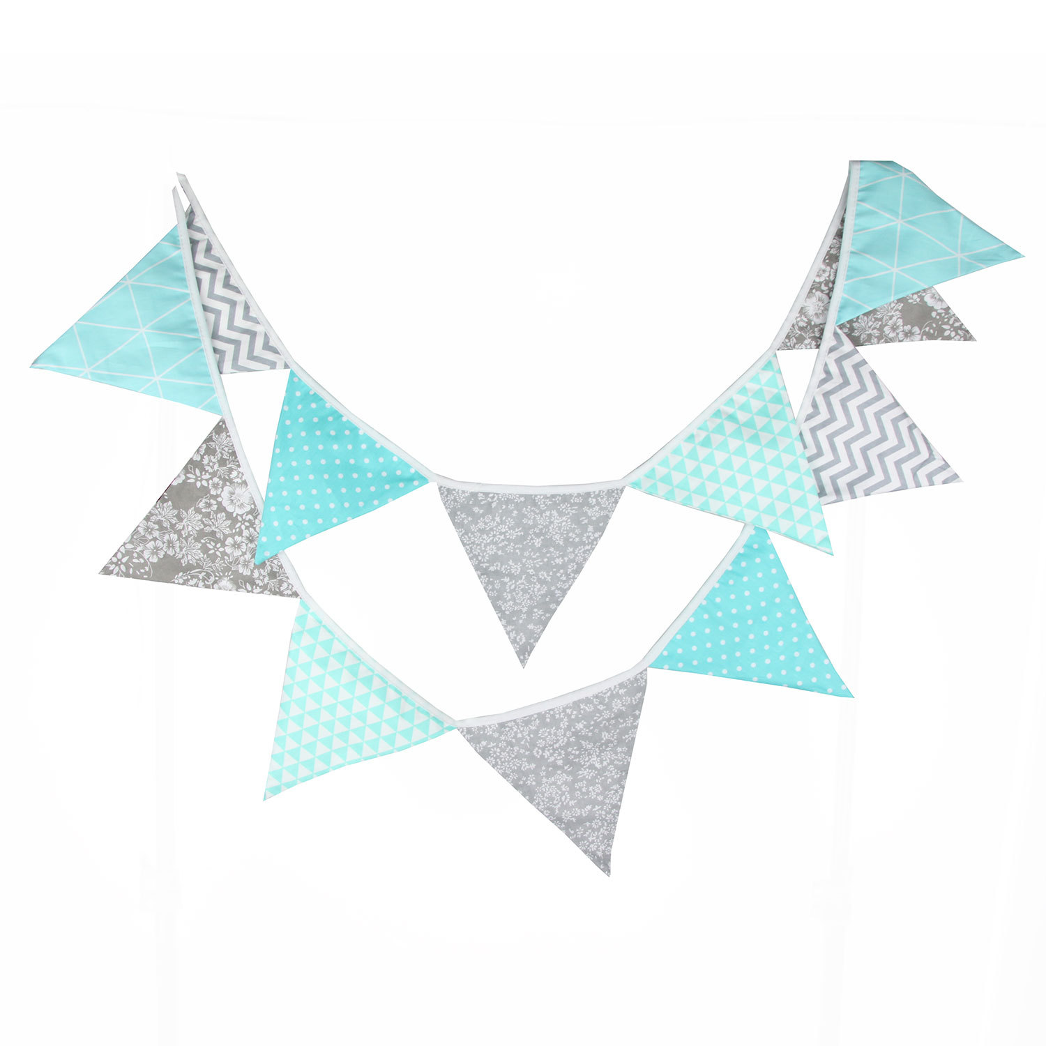 北欧复古ins风蓝银花卉三角挂旗棉布三角旗家居装饰节假日吊旗