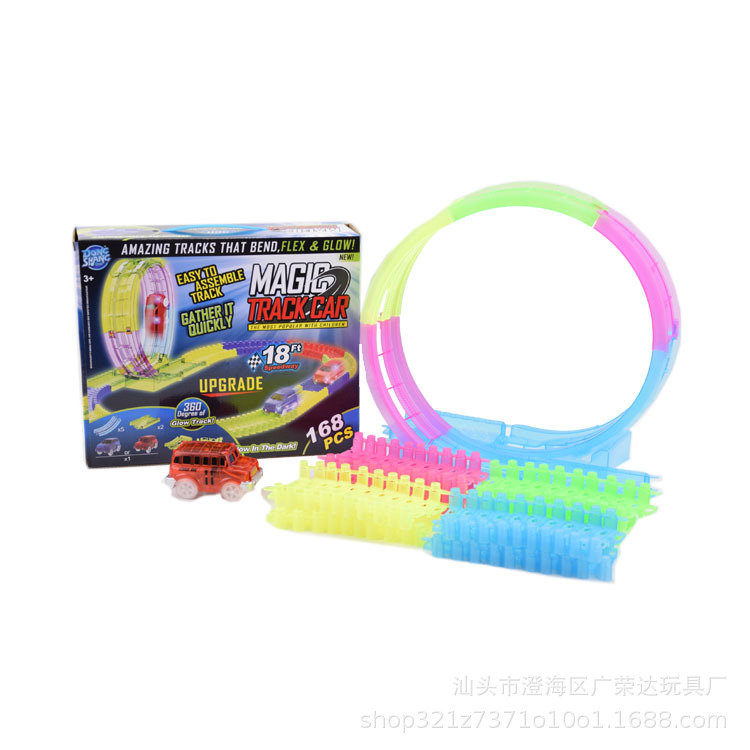 360 회전 트랙 8.5cm 발광 빌딩 블록 트랙 조명 투명 스쿨 버스 (168PC)