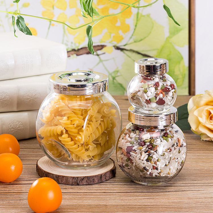 厂家供应扁鼓糖果罐干果瓶果酱瓶创意玻璃瓶玻璃储物罐