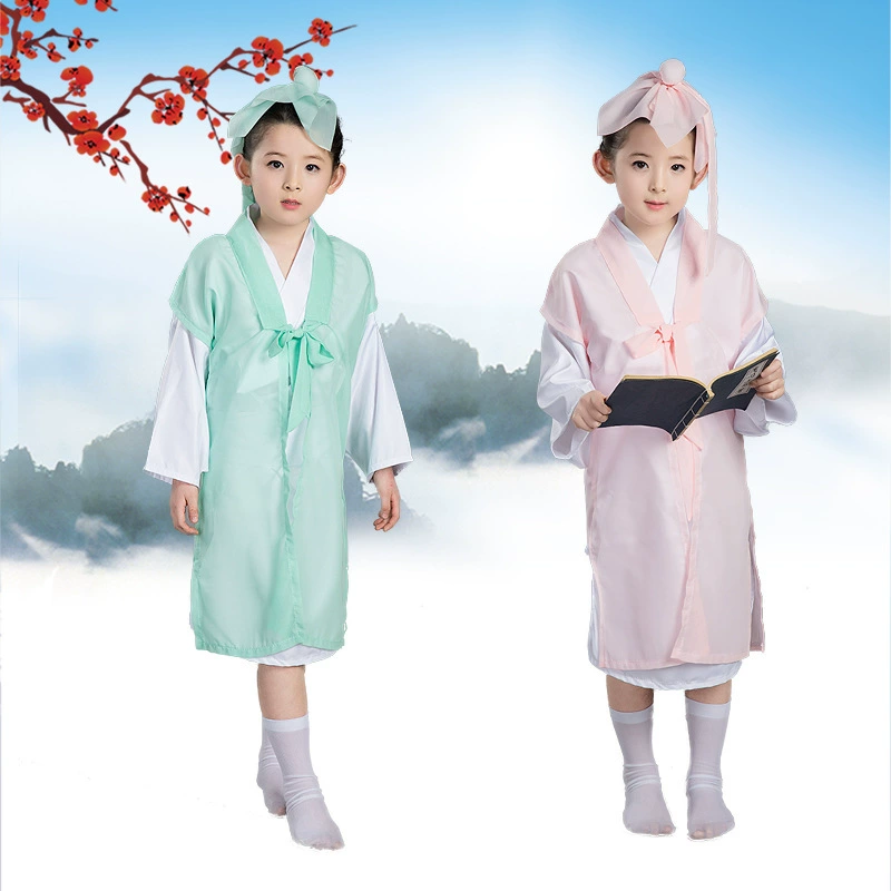 Новый детский древний костюм Ханьфу Детский Школьный костюм Книга по китайскому языку Правила детского ученика Ханьфу Трехсимвольный костюм для чтения сутр