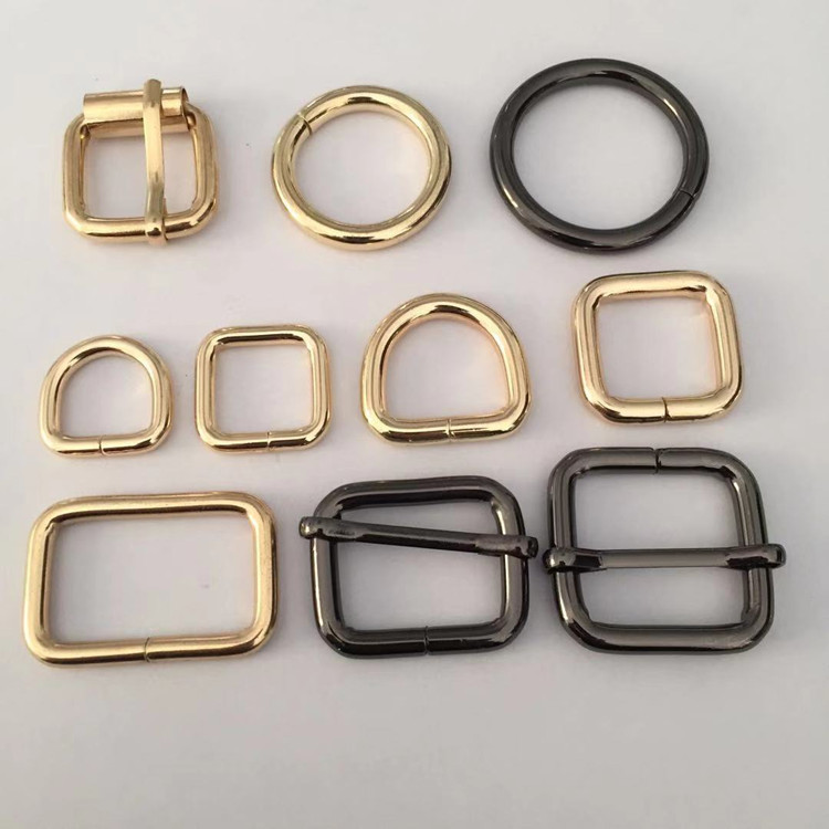 Manufactor wholesale Customized Luggage hardware parts Light gold Gun black Selo Square buckle D buckle ring