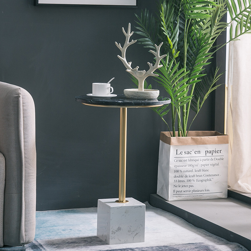 大理石邊幾簡約現代客廳沙發旁邊拐角鐵藝陽台迷妳移動床頭小圓桌