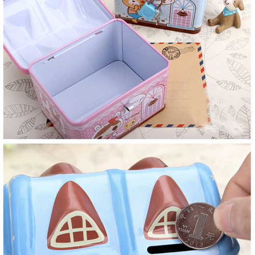 Creative cartoon house with lock piggy bank children's gift sketch student change storage jar kindergarten activity gift