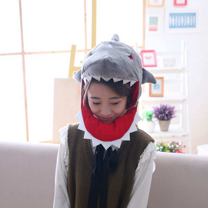批发 日本可爱毛绒 鲨鱼头套 鲨鱼帽子 拍照道具写真道具毛绒头套