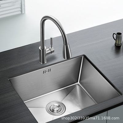 厂家批发厨房不锈钢手工拉丝水槽 单槽水槽加厚套餐洗菜洗碗盆|ms