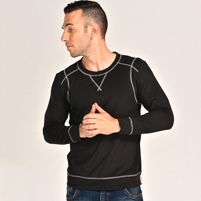 19春季男式时尚潮流休闲衫 男士舒适条纹长袖 内穿韩版纯色打底衫