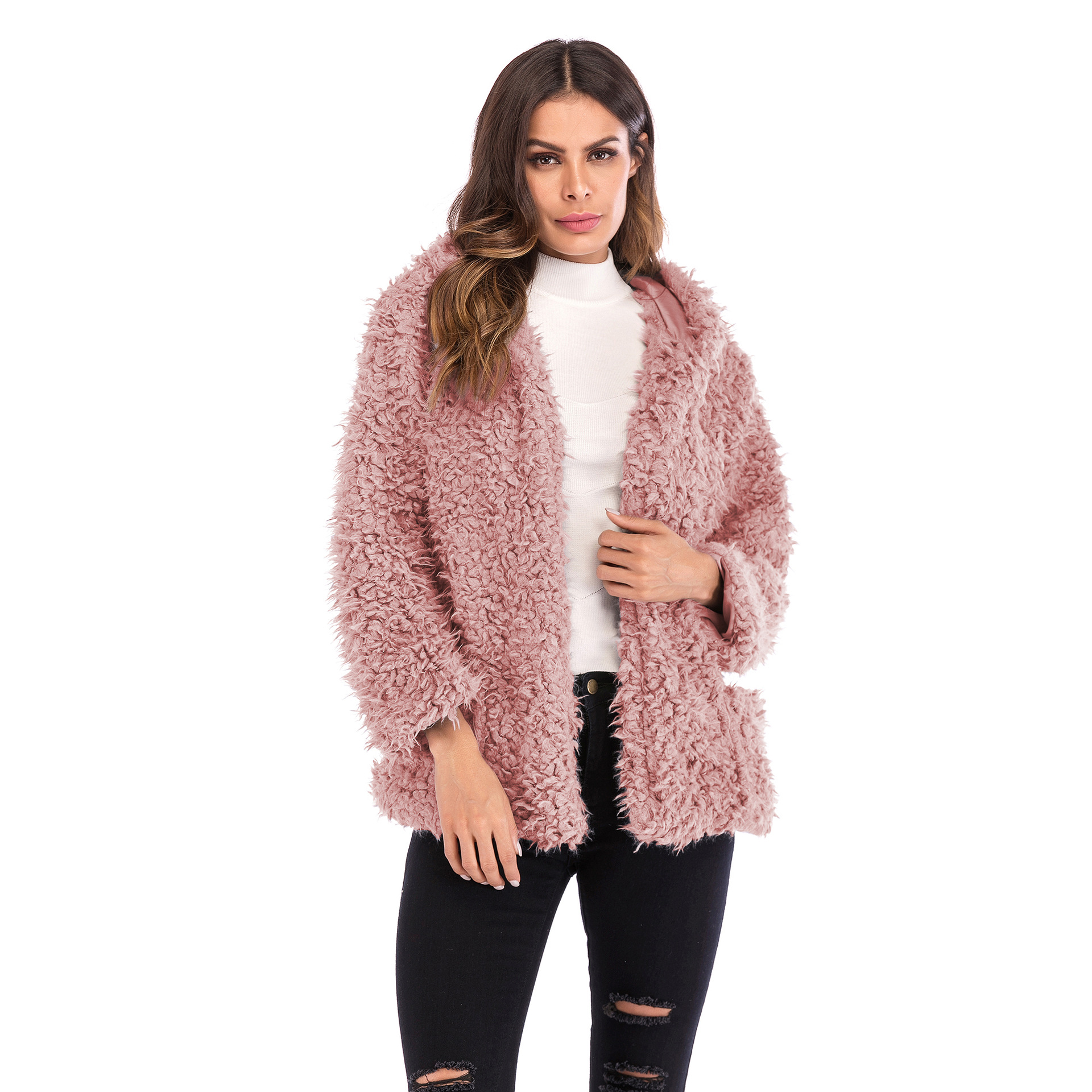 solid color warmth thickened plush coat nihaostyles clothing wholesale NSYYF88572