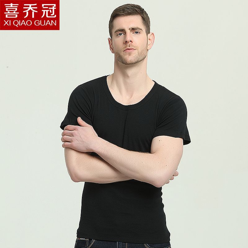 男士短袖純色全棉 圓領t恤男式休閑流行新款打衣短袖定制