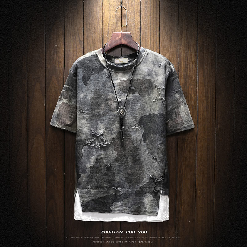 Summer men's short sleeve T-shirt Korean round neck half sleeve personalized camouflage old summer Boy T-Shirt