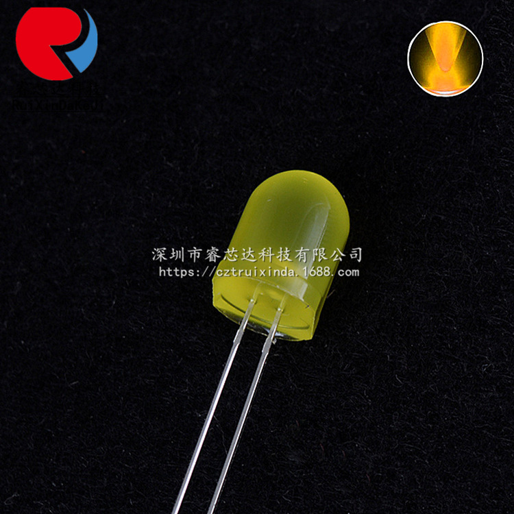 10MM白发黄色F10黄色LED发光二极管灯珠圆头高亮点接触型二极管|ms