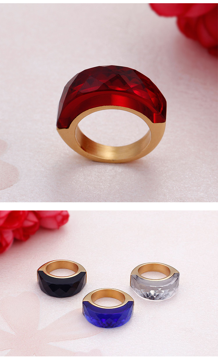 Glass Stone Inlay Material Rings Classification Festival Occasion PVD Coated 18K Gold Plated Geometric Stainless Steel Fashion Waterproof Non Tarnish Rings