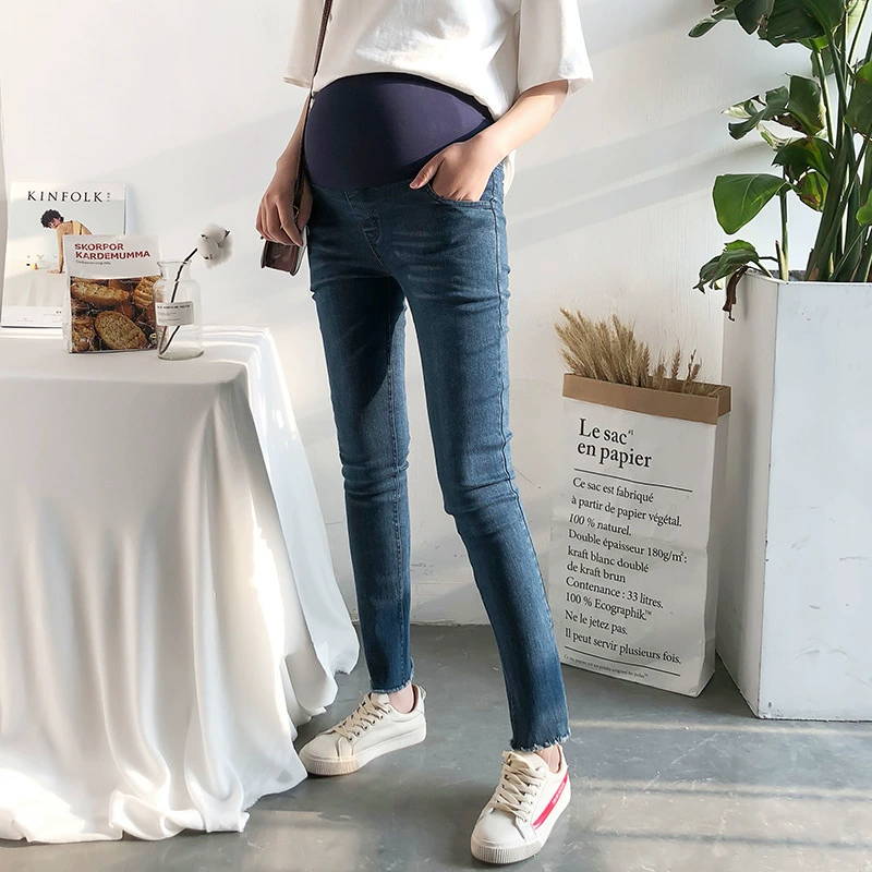 2018 модная одежда для беременных, корейские облегающие брюки для беременных, морщинистые джинсовые брюки для беременных, штаны на животе, стройнящие брюки до щиколотки