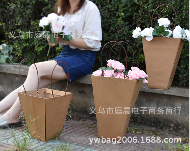 特大/加大/大号牛皮纸手提袋加厚防水花束袋植物袋鲜花包装材料