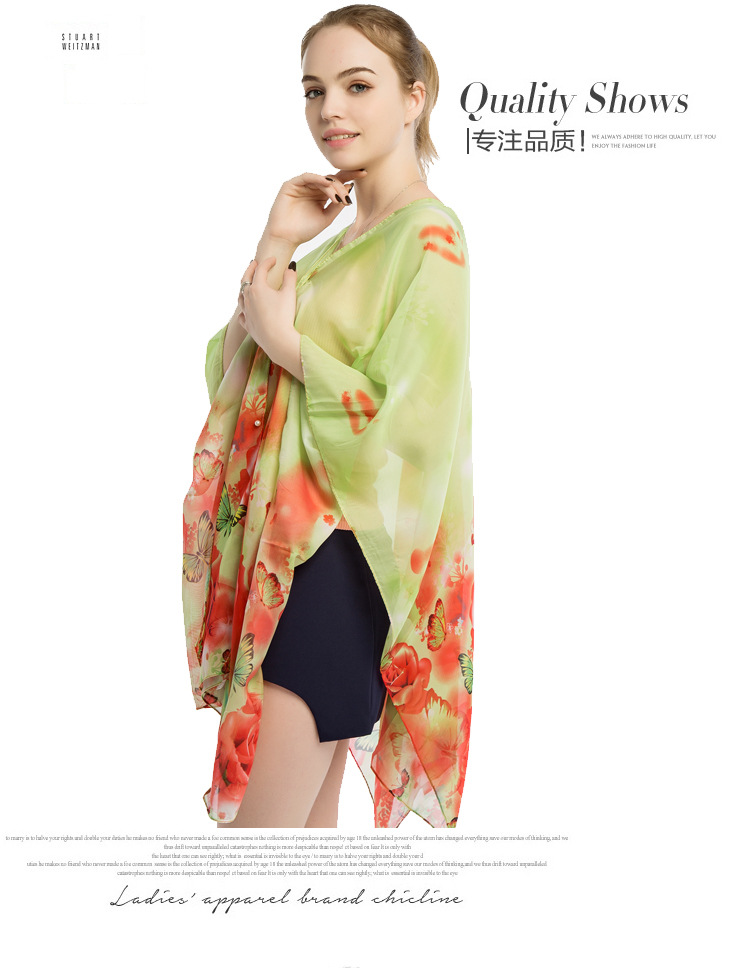 蝴蝶印花雪纺披肩 珍珠扣沙滩巾批发 跨境热销丝巾