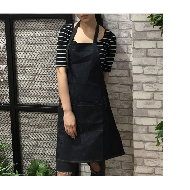 Delantal de mezclilla manicura leche té restaurante hogar Cocina de hombres y mujeres estilo coreano ropa de trabajo de moda logotipo personalizado