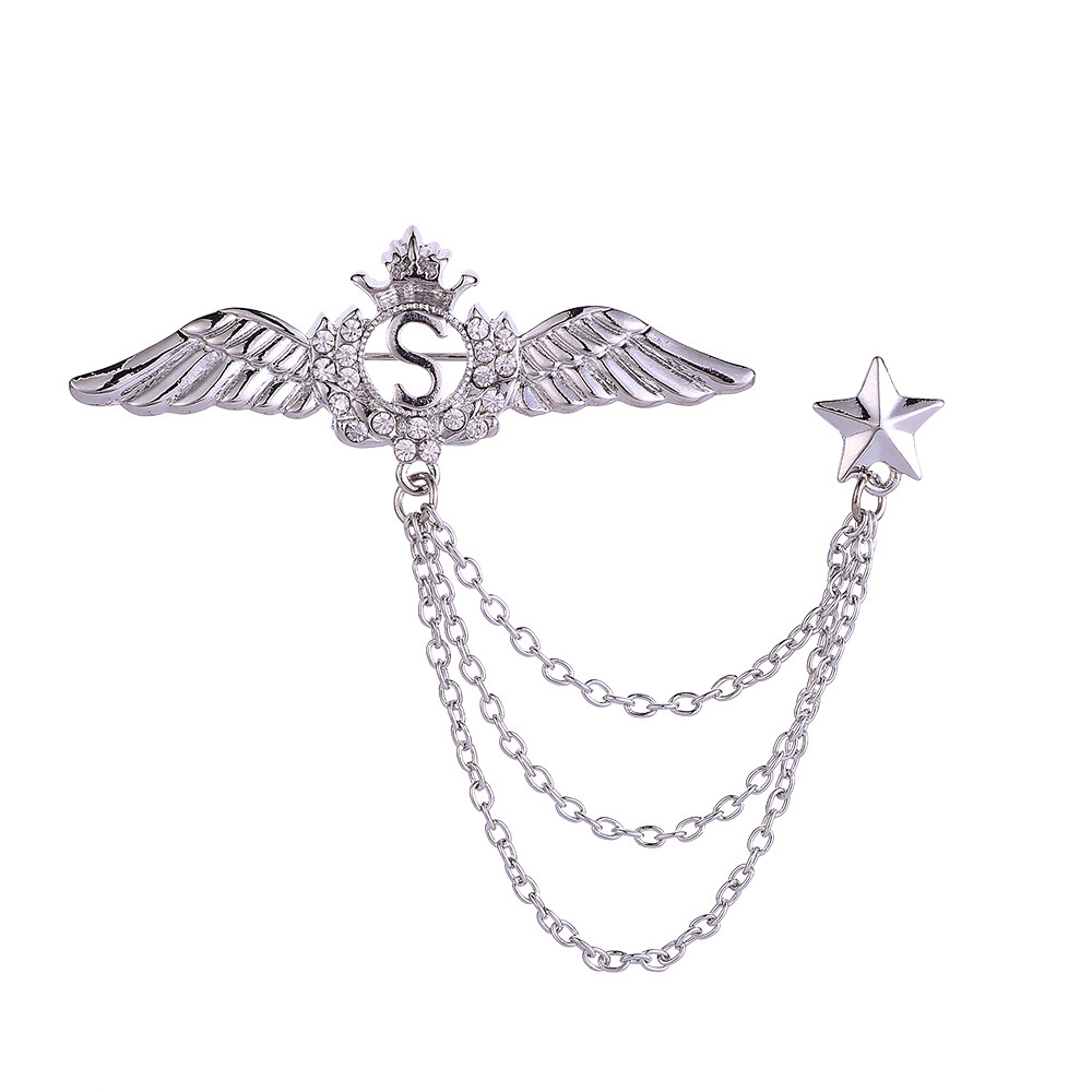 Angel Wings Tassel Crown Brooch For Suits And Apparel Accessory_voghion.com