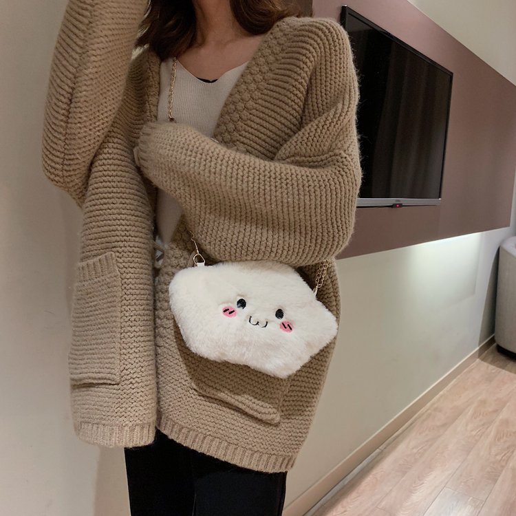 new pattern Maomao Bag Messenger Autumn and winter Korean Edition lovely Little bag Cartoon Plush Flaky clouds girl Chain bag