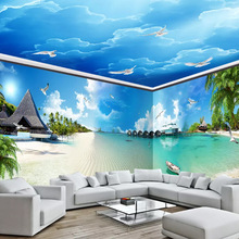 3d马尔代夫蔚蓝大海海岸海滩全屋酒店客房背景墙纸卧室客厅壁画
