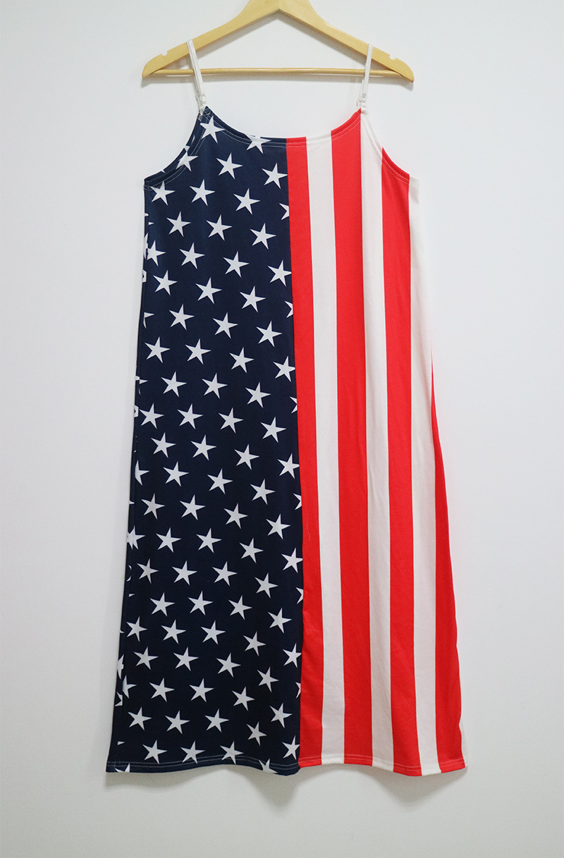 Color Block Asymmetrical Maxi Dress Sleeveless American Flag Print Elegant Style Wholesale Available