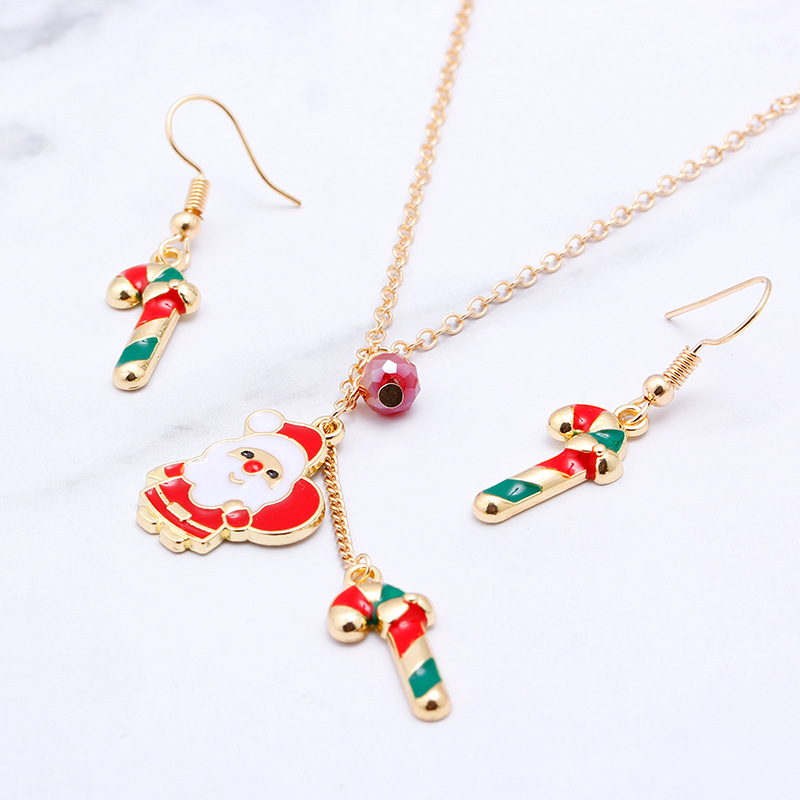 European And American New Ladies Christmas Drip Series Bell Snowman Wreath Santa Claus Necklace And Earrings Suite display picture 16