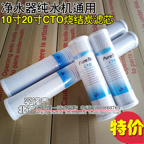 10寸平口烧结压缩活性炭滤芯商用家用净水器纯水机通用CTO网状炭