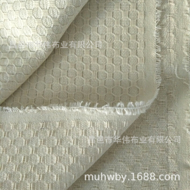 蜂巢布 梭织全棉 足球纹华夫格 漂白菱形提花窗帘布
