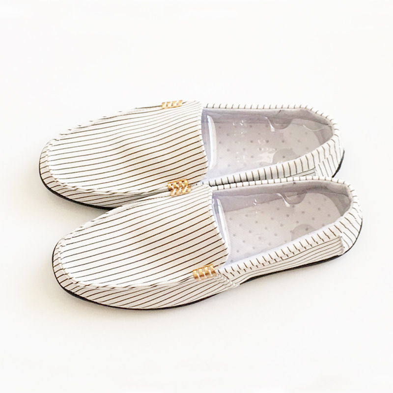 男士豆豆鞋夏季休闲一脚蹬懒人豆豆布鞋舒适轻便条纹豆豆鞋批发