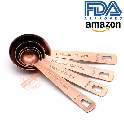 新款圆形勺4件套 调味勺烘焙刻度计量调味匙 北美流行复古铜色|ru