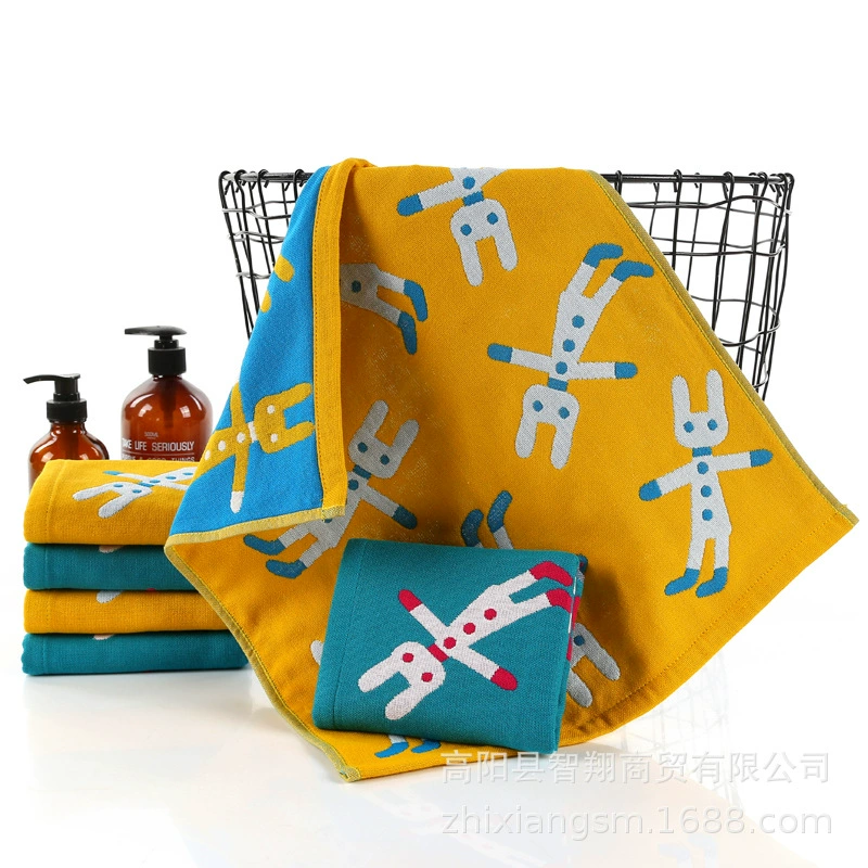 智阳 New Jacquard Machine Rabbit Water-absorbent and breathable four-layer gauze square towel Manufacturer wholesale kitchen towel