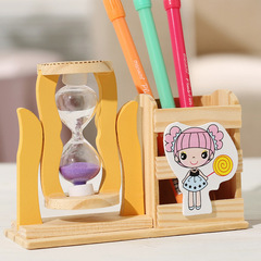 150單沙漏筆筒組合 卡通小熊木質桌面擺件 沙漏計時器 創意學生禮