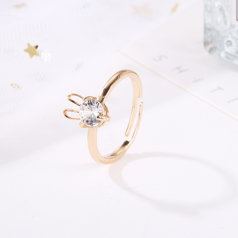 New Cute Rabbit Copper Inlaid Zircon Ring Opening Adjustable Ring display picture 3