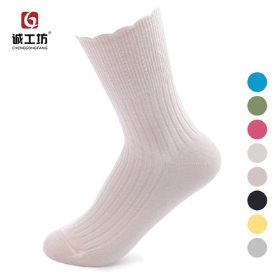 月子袜子女士春秋花边四季宽松松口女袜中筒棉袜可爱独立包装批发