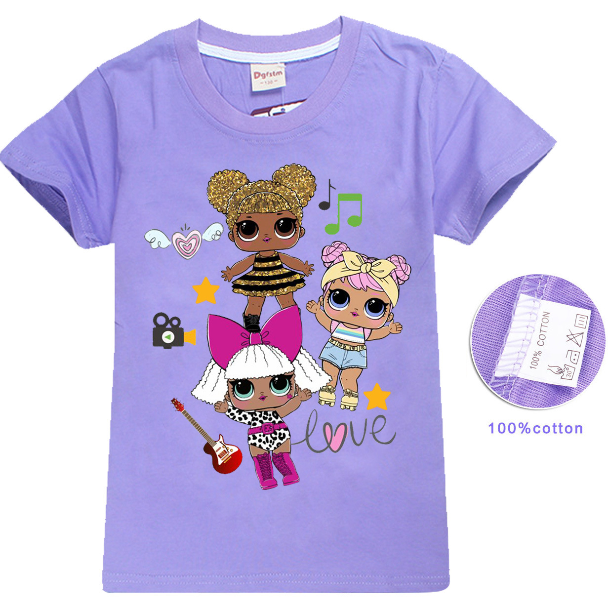 LOL Surprise Doll Cartoon T shirts Cute Kids Girls 100% Cotton T shirts