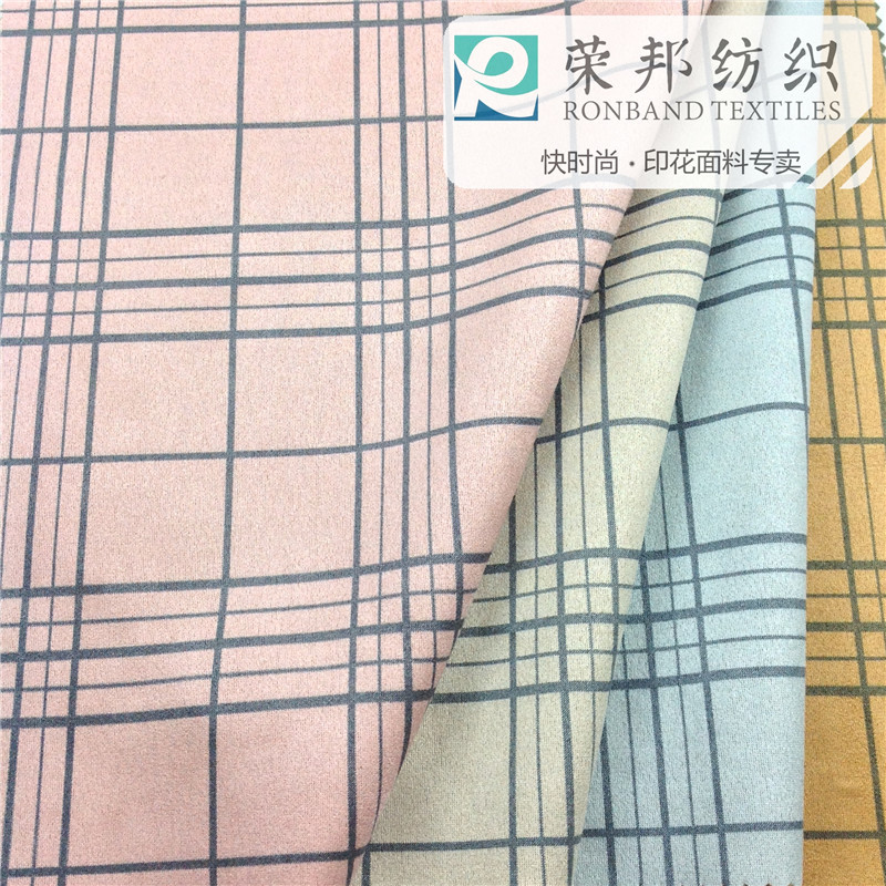 空气层鹿皮绒印花弹力鸡皮绒 秋冬套装外套连衣裙印花布 厂家直销