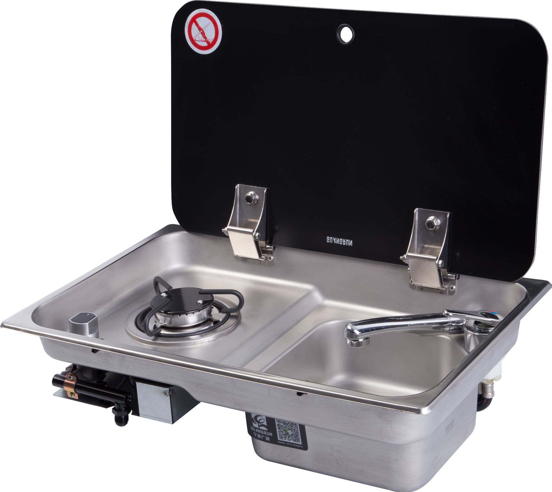 Estufa de gas para RV Accesorios para RV con tapa de vidrio Estufa de gas para yate con fregadero derecho GR-903