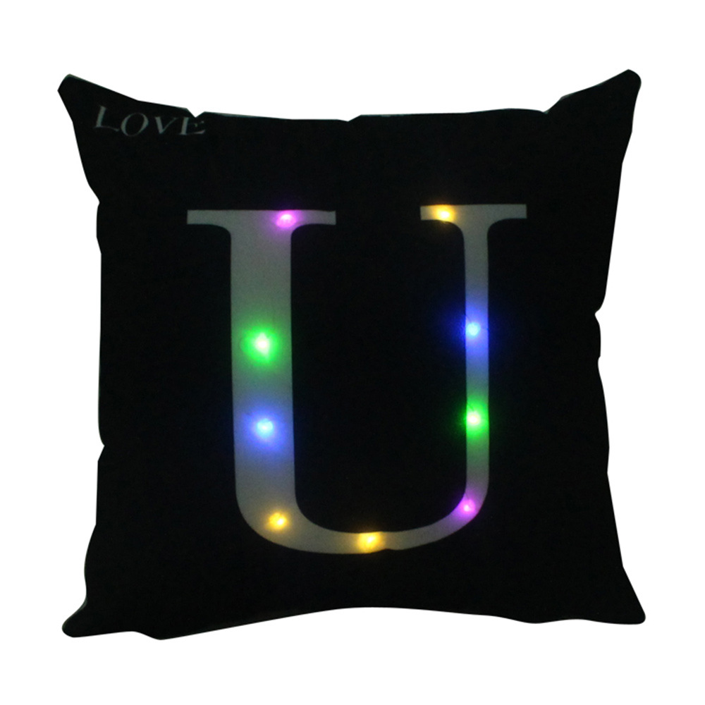 （中性）字母款LED枕头套靠垫套 图案->黑色字母U