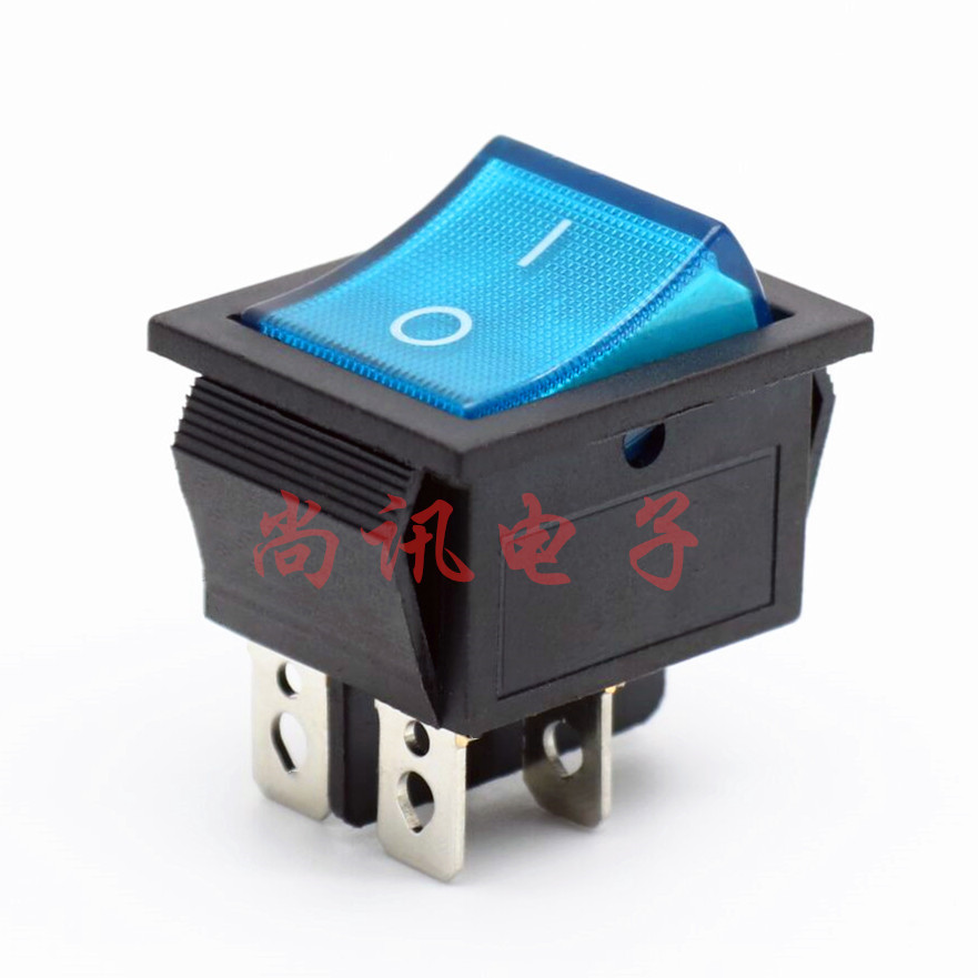 船型开关翘板开关KCD4四脚两档 25*31 带蓝灯兰色透明盖电源开关