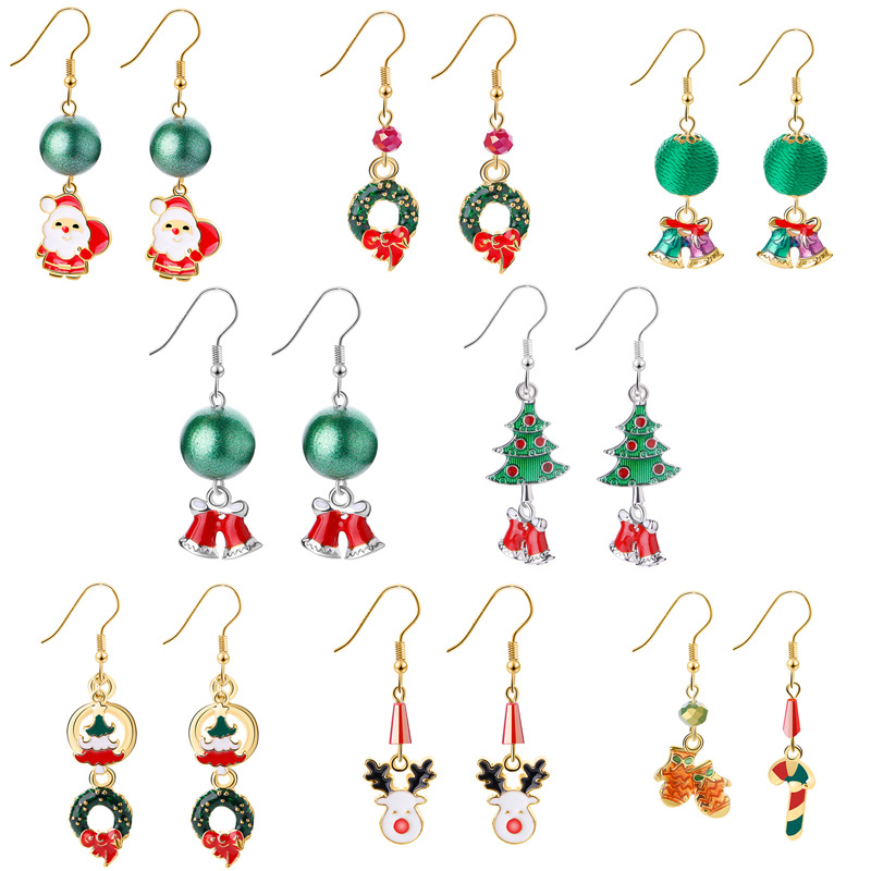 Christmas Elk Christmas Tree Cartoon Bell Santa Claus Earrings Wholesale Nihaojewelry display picture 20