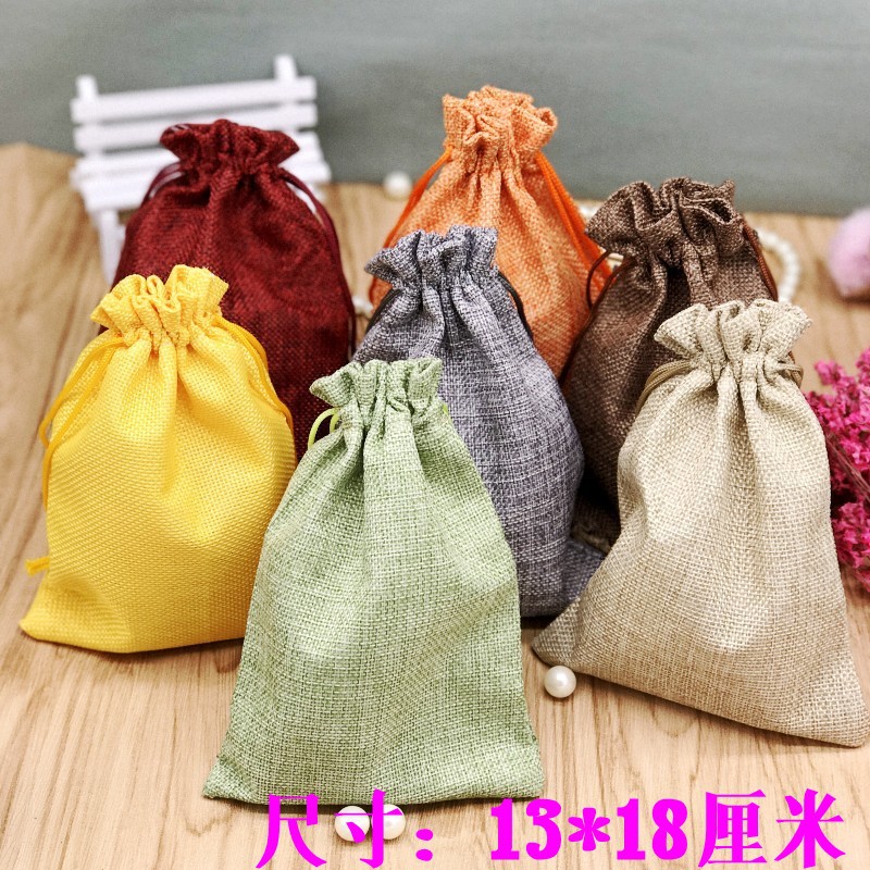 环保束口绒布袋亚麻棉布珠宝首饰袋 小绒布抽绳收纳袋子