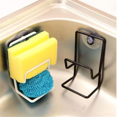 Suction Drain Rack Double Layer Black and White Sponge Drain Rack Simple Kitchen with Suction Storage Rack