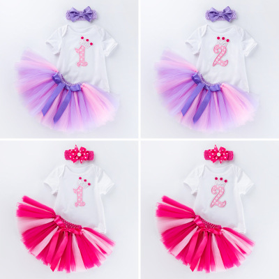 Baby birthday party dresses girl birthday party dresses cartoon jacket hand-made gauze skirt cover