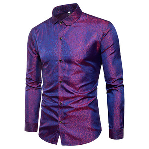 Men’s Shirts Bright Nocturne Shop Tide Trendy Silk Corner Collar 