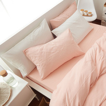 水洗棉四件套INS粉色荷叶边枕套床单被套简约床品外贸出口