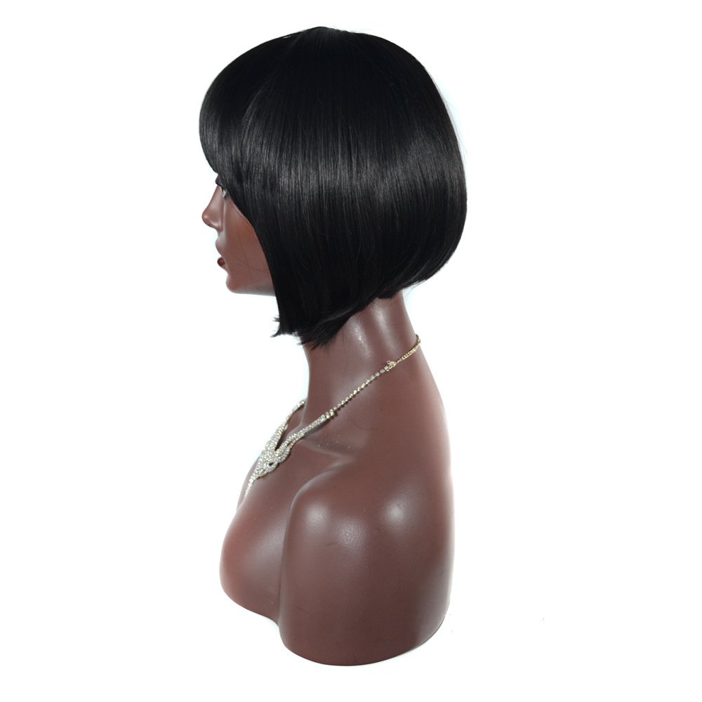 Synthetic wig Short straight with neat bangs and wave heads short hair set fashionable women's headband set_voghion.com