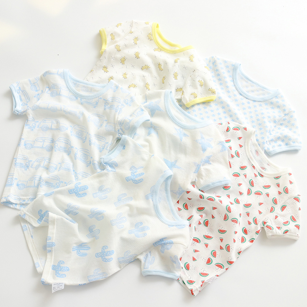 日系夏季新款纯棉儿童T恤中小童镂空网眼短袖男女宝宝上衣打底衫|ms