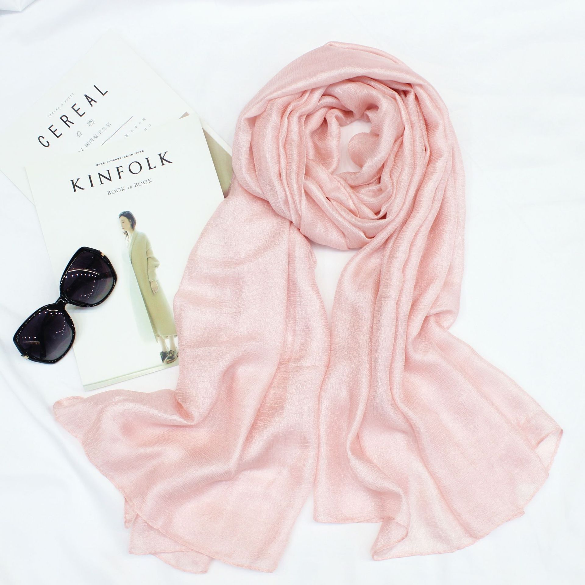 新款荷蘭亞麻防曬圍巾 純色珍珠光米色絲巾沙灘巾沙灘巾披肩批發