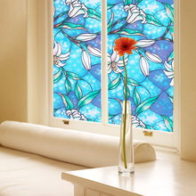 外贸热卖PVC彩色百合静电玻璃贴窗户贴膜无胶可移除彩绘玻璃贴花