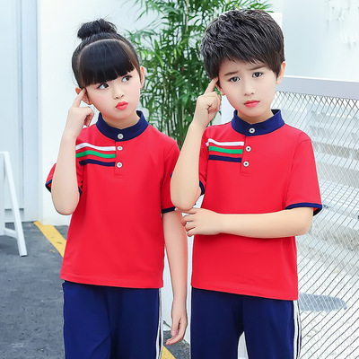 中小学生校服短袖长裤套装2018新款夏季运动会开幕式幼儿园服663|ms