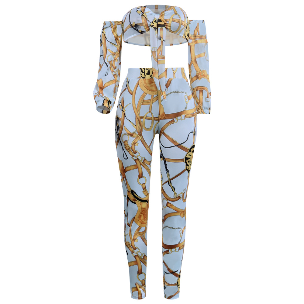 bandage printing neck waist trousers two-piece set Nihaostyles wholesale clothing vendor NSTYF72967